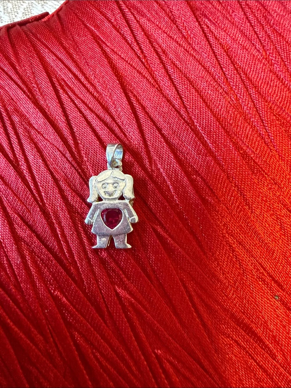 Sterling Silver Girl Pendant with ruby Heart Gem